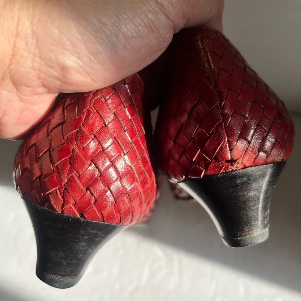 COLE HAAN Cognac tan leather woven slip on Handmade in Italy - Picture 4 of 8